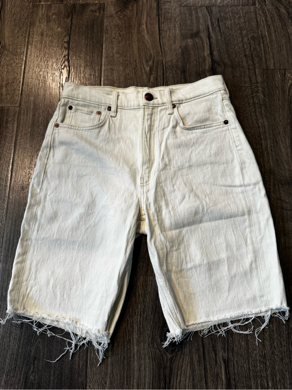 rag & bone Off-White Vintage Bermuda Denim Shorts Mid Rise Cream size 27 - Picture 3 of 11